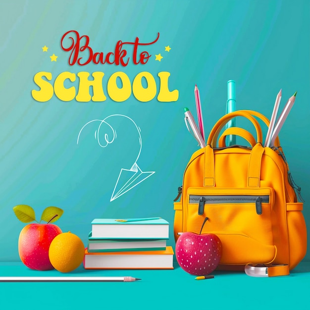 Back to school background with pencil pen bag book realistic