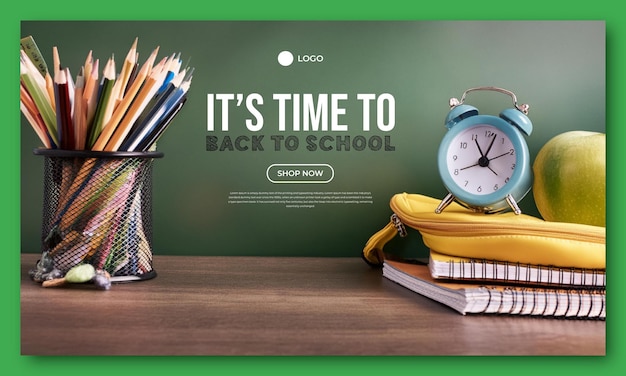 PSD back to school concept with text and multicolored office accessories