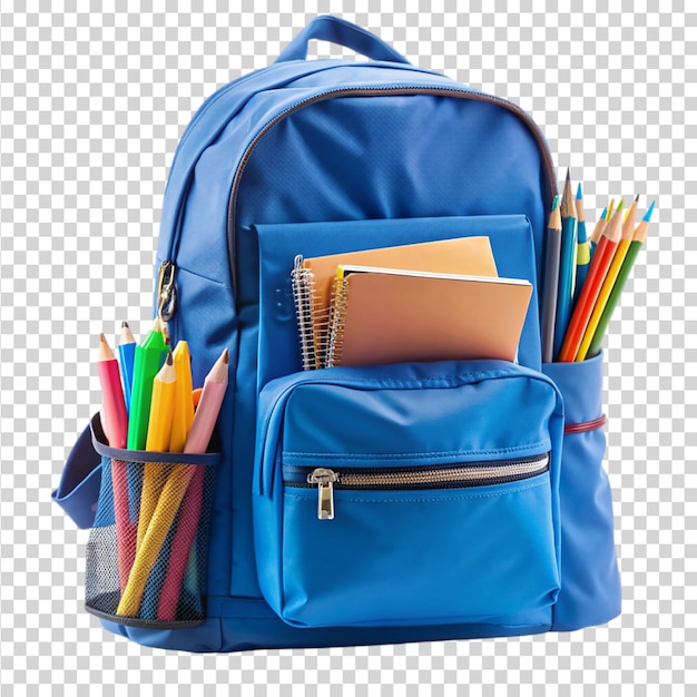 Back To School Design With Colorful Pencil And Bag Isolated On Transparent Background