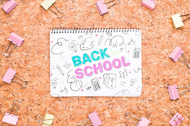 Back to school drawing next to clips mock-up