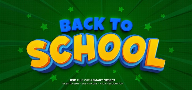 Back to school Editable text 3d style effect with green dark background