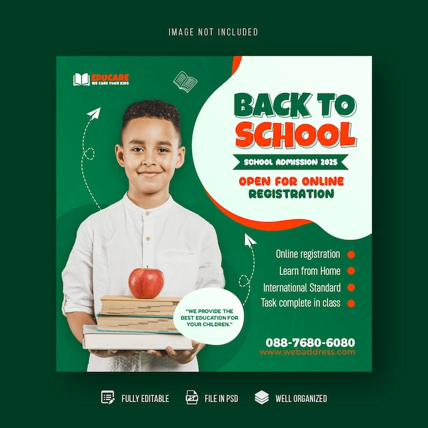 Back to School education admission social media post and web banner