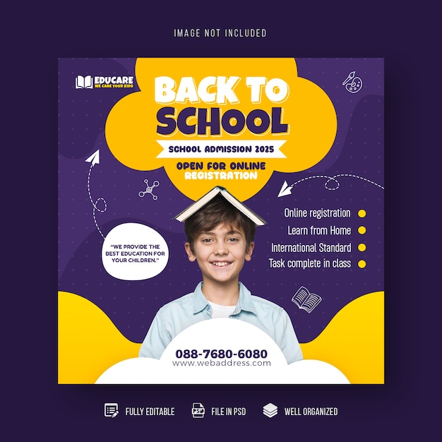 Back to School education admission social media post and web banner