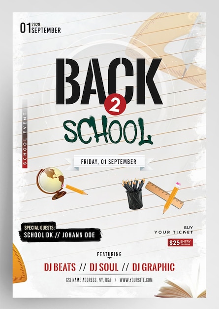 PSD back to school flyer template party event