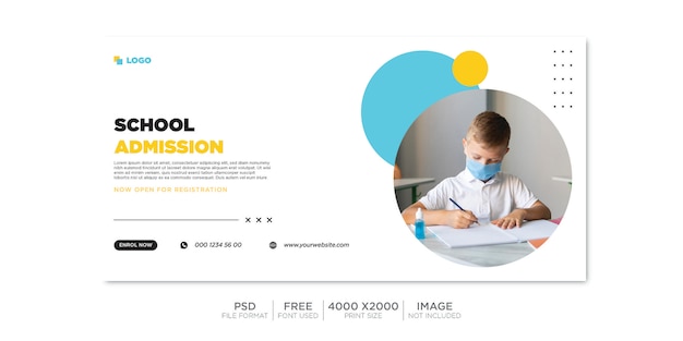 Back to school horizontal banner template. Premium PSD