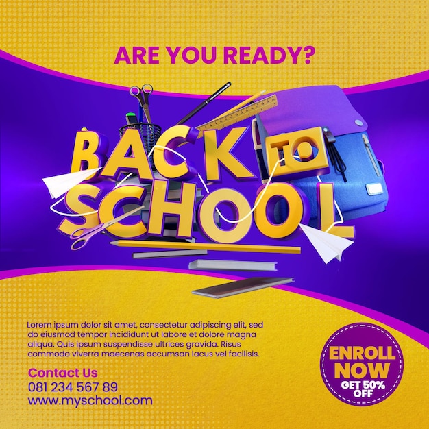 Back To School Promotion for Social Media Post 3D Render