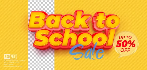 Back to school sale banner for composition with editable 3D style text effect