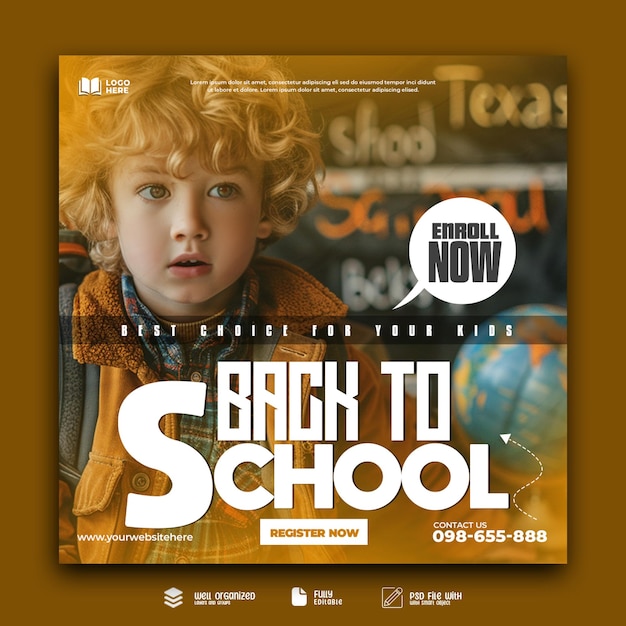 PSD back to school social media instagram fb post template