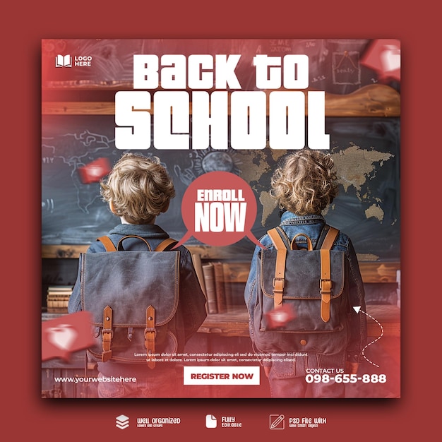 PSD back to school social media instagram post template