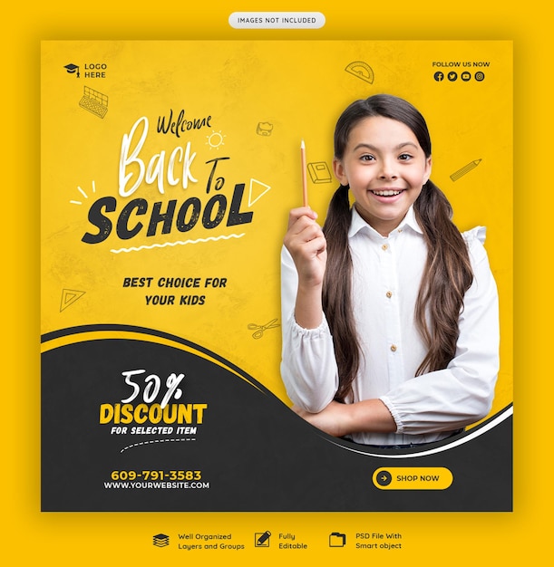 Back to school social media post banner template