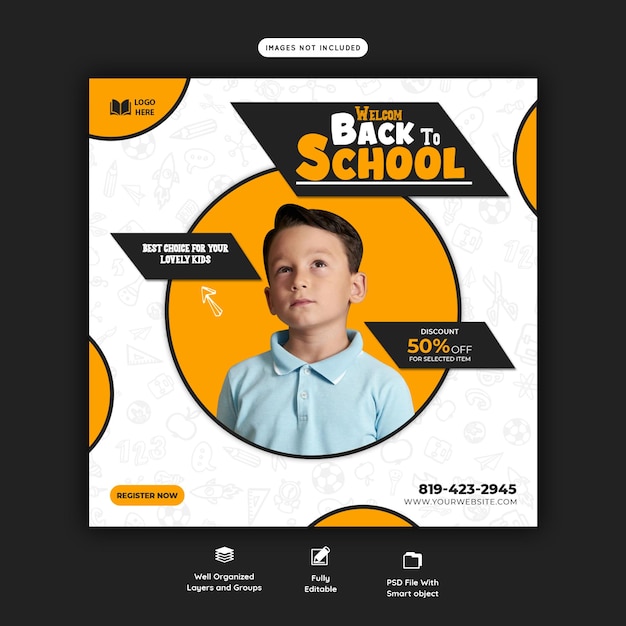 PSD back to school social media post banner template