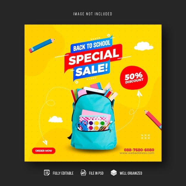 Back to school social media post sale banner or flyer design template