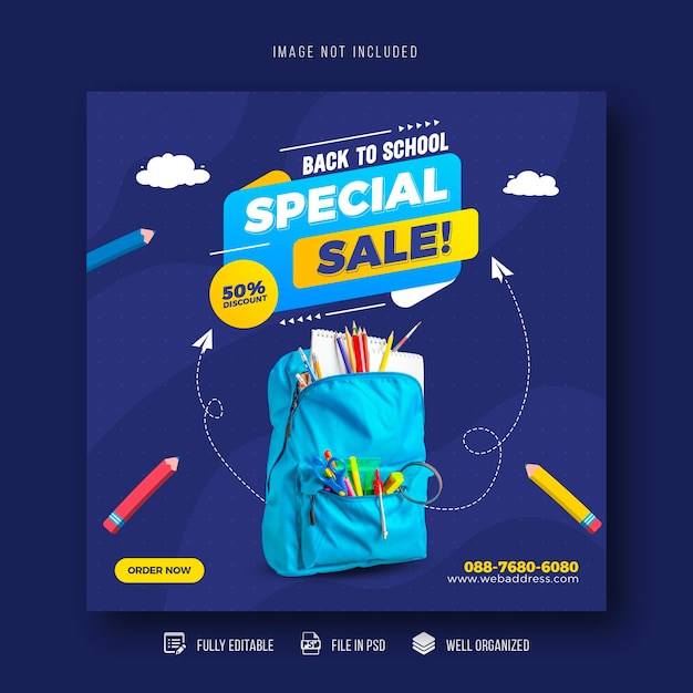 Back to school social media post sale banner or flyer design template