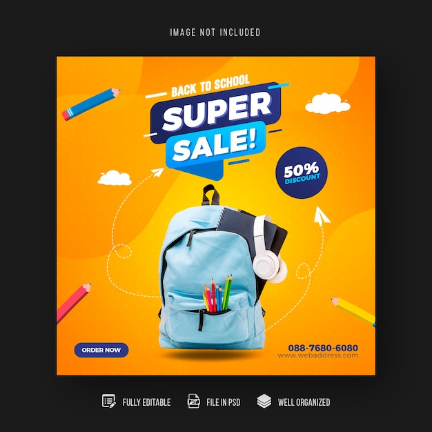 Back to school social media post sale banner or flyer design template