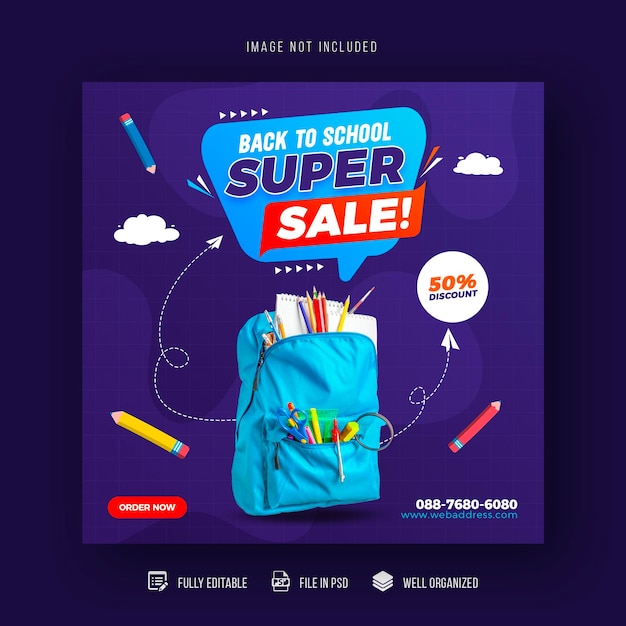 Back to school social media post sale banner or flyer design template