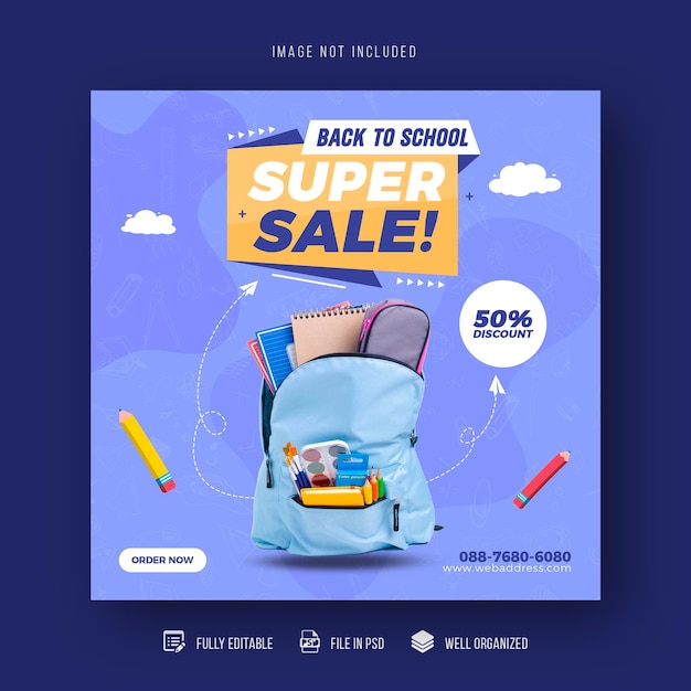 Back to school social media post sale banner or flyer design template