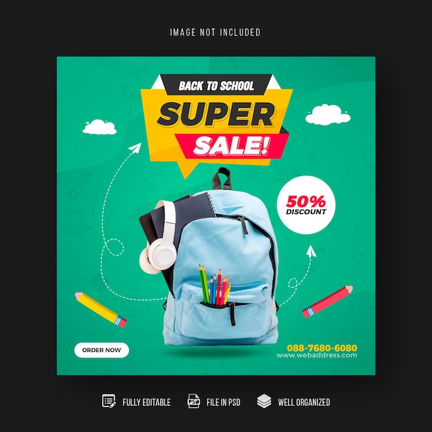 Back to school social media post sale banner or flyer design template