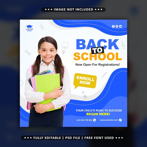 Back to school social media post square banner template