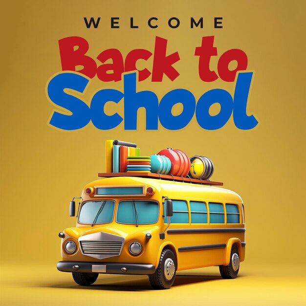 PSD back to school social media post template with school bus and school tools background