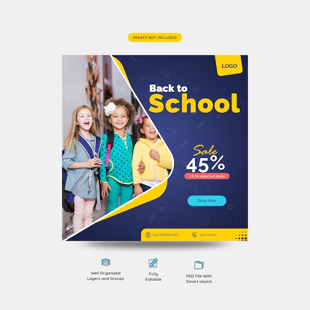 Back to school special sale offer for students social media post template 