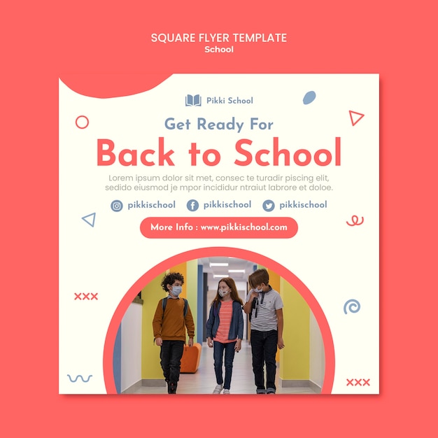 Back to school square flyer template with photo