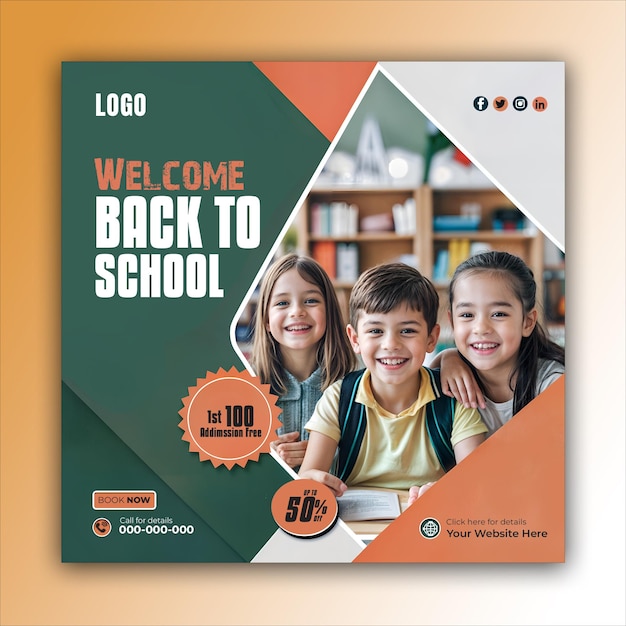 PSD back to school square social media posts and web banner design templates ai generated