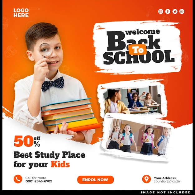 Back to school square social media posts and web banner design templates