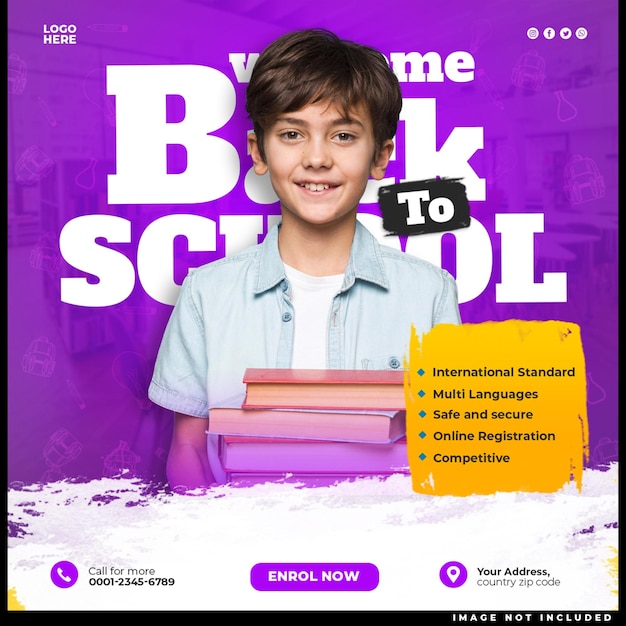 Back to school square social media posts and web banner design templates