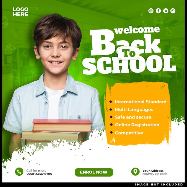 Back to school square social media posts and web banner design templates