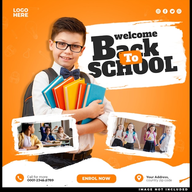 Back to school square social media posts and web banner design templates