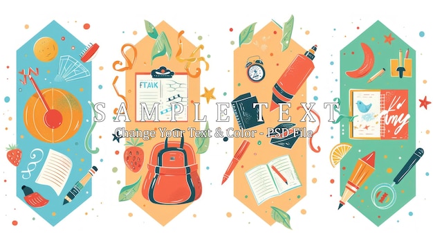 PSD back to school supplies illustration