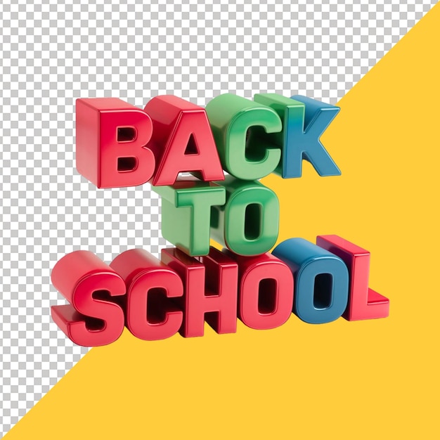 PSD back to school typography 3d style isolated on a transparent background