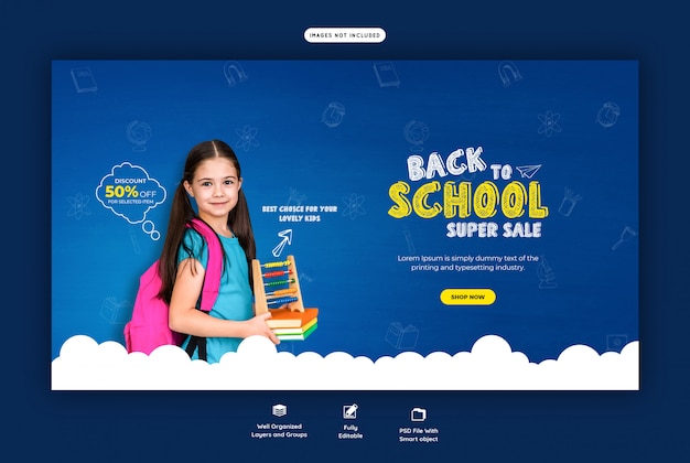 Back to school with discount offer web banner template 