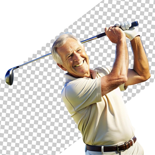 Back view of a male golfer swinging golf