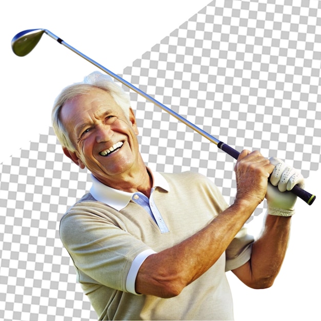 Back view of a male golfer swinging golf