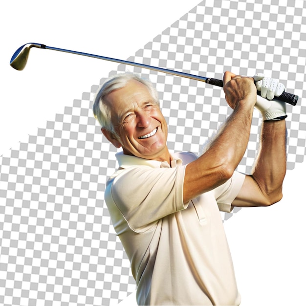 Back view of a male golfer swinging golf