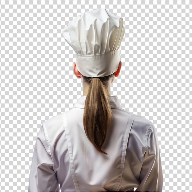 PSD a back view portrait of female chef isolated on white background