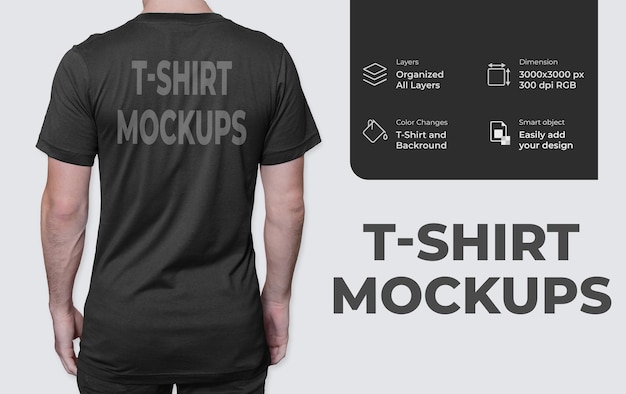 Back view realistic t-shirt mockup and 3d model man tshirt mockups