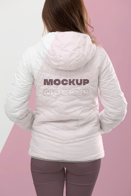 Back view woman wearing jacket medium shot