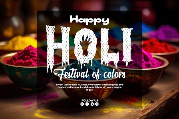 PSD background of a bowl containing colorful holi in holi celebration