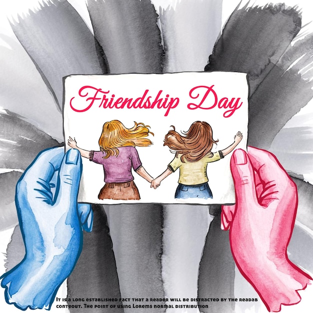 PSD a background poster for friendship day with two girls holding hands