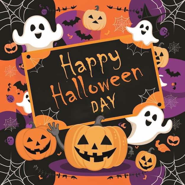 PSD a background poster for halloween with pumpkins on it and the words happy halloween on it