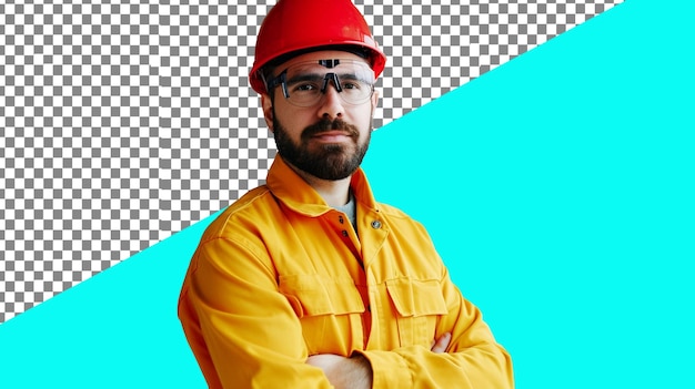 Background removed labour man with uniform and hard hat high quality PSD file PNG image