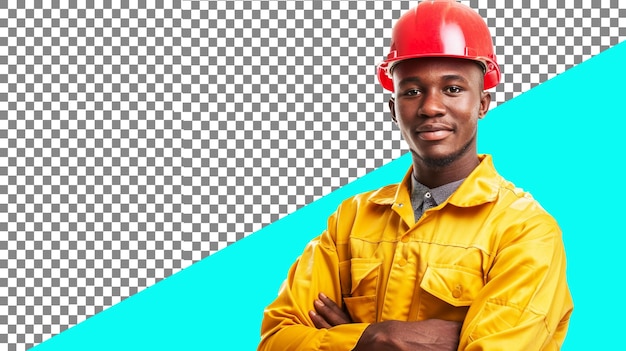 Background removed labour man with uniform and hard hat high quality PSD file PNG image