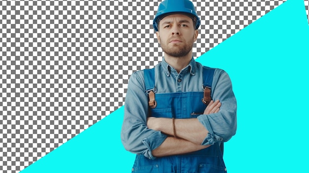 Background removed labour man with uniform and hard hat high quality PSD file PNG image