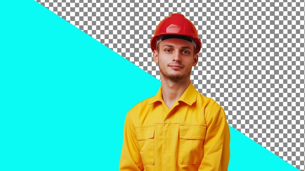 Background removed labour man with uniform and hard hat high quality PSD file PNG image