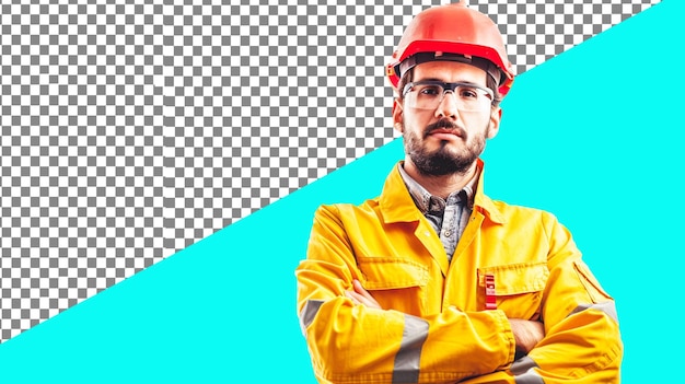 Background removed labour man with uniform and hard hat high quality PSD file PNG image