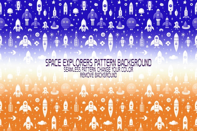 Background Texture with Space Explorers Shuttles Planets and Stars Editable PSD Pattern