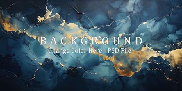 PSD background with dark blue marbled and gold vintage texture