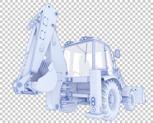 Backhoe loader on transparent background 3d rendering illustration